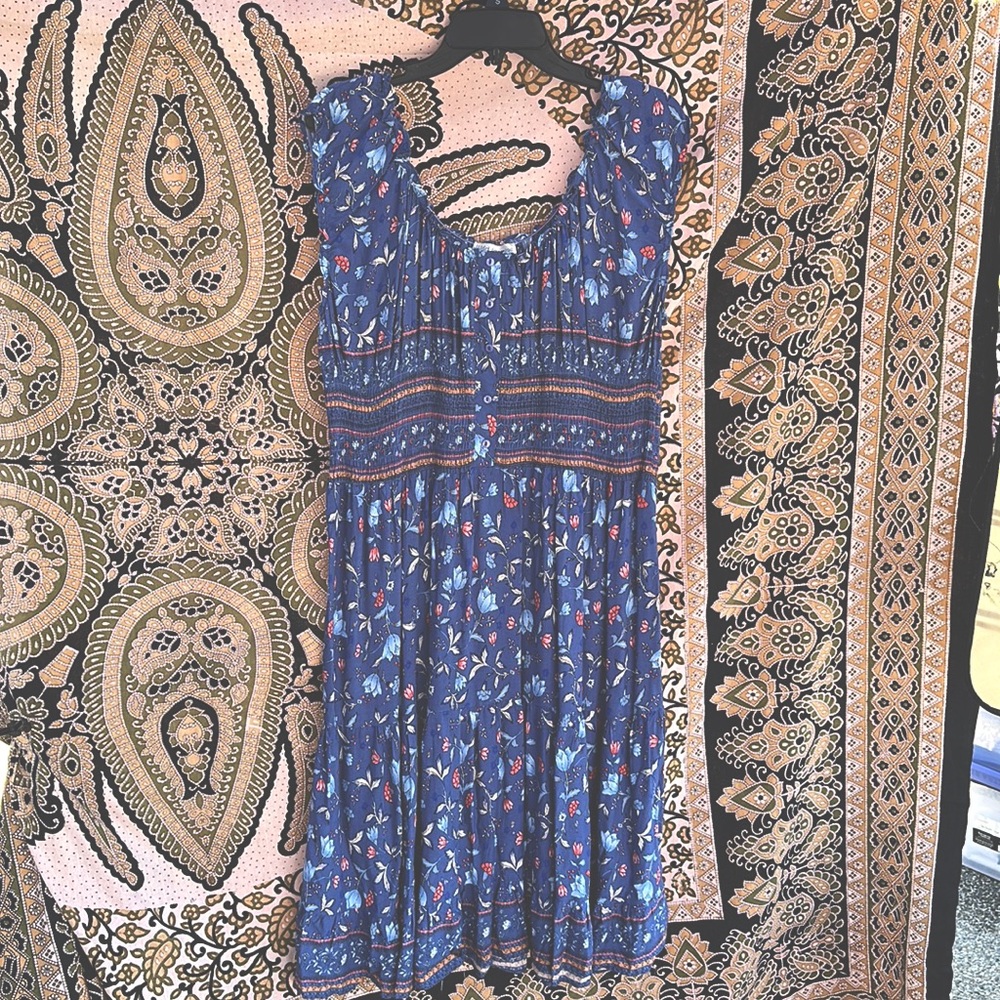 Blue Floral Flowy Viscose Dress Plus Size